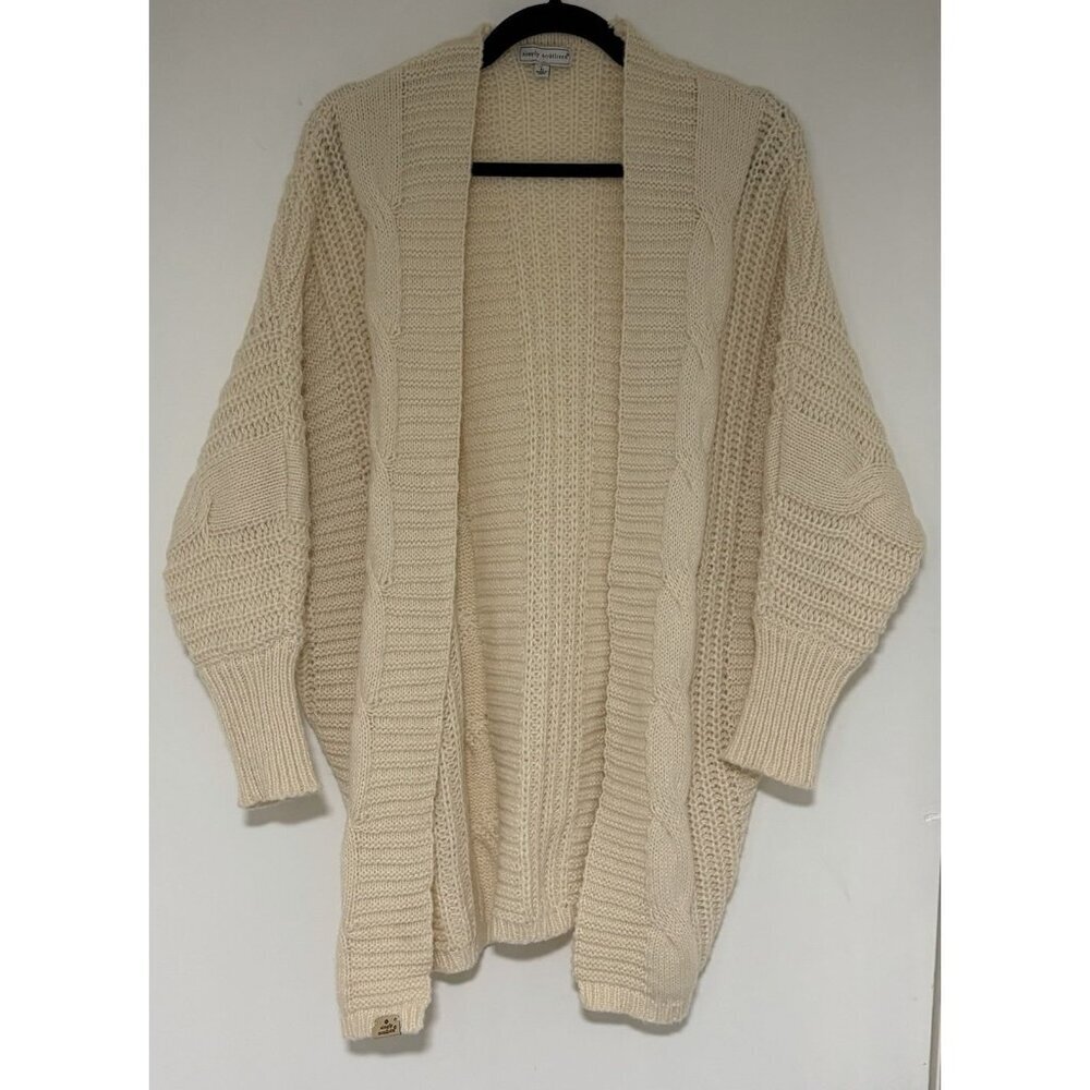 Simply Southern Women’s Cream Chunky Open Front Cable Knit Cardigan Size Large